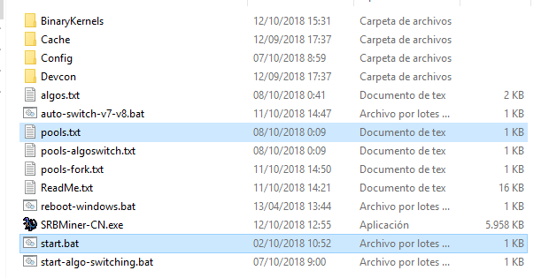 Archivos a modificar en SRBMiner